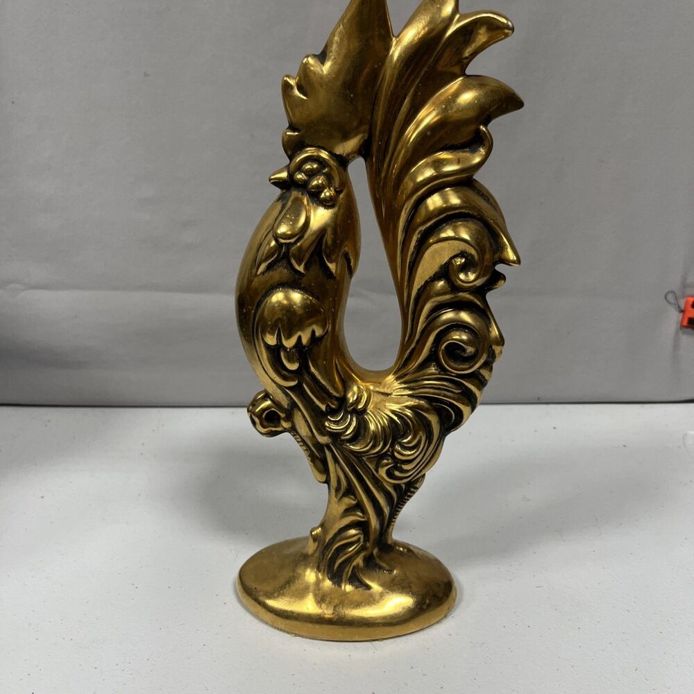 Mid Century Modern Pottery 11.5" Rooster Sculpture Figurine 1960's Brass Color